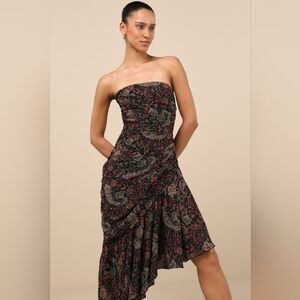 Lulus Leena Black Multi Paisley Asymmetrical Midi Dress Small New With Tags NWT